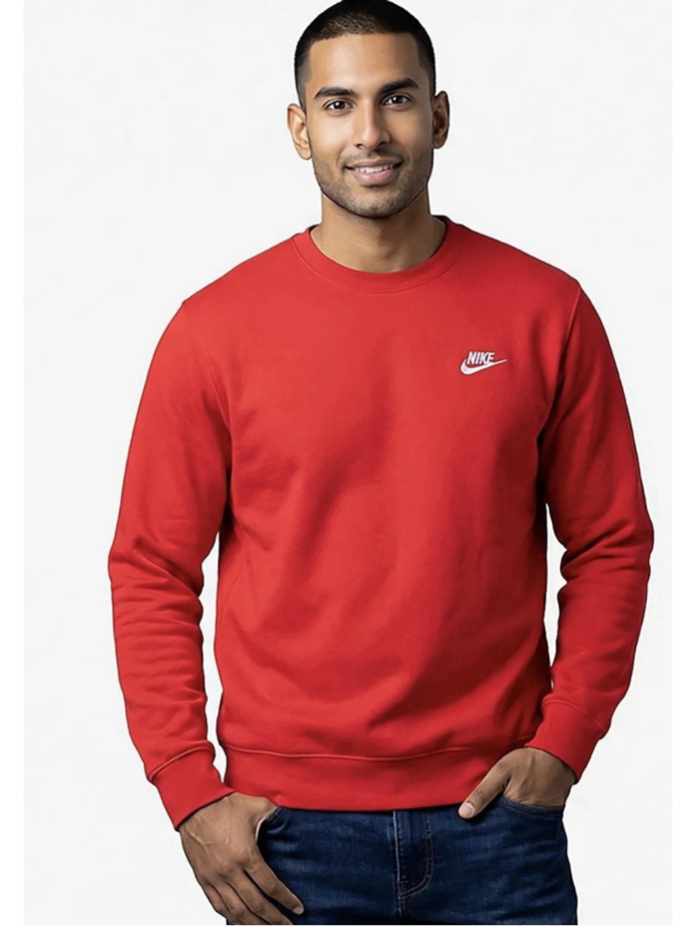 Nike Mens Sportswear Club Fleece Crewneck Sweatshirt Red Large
